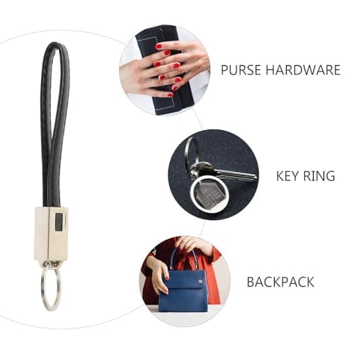 iplusmile Type C Keychain Charging Cable Leather Two in One Black — view 3