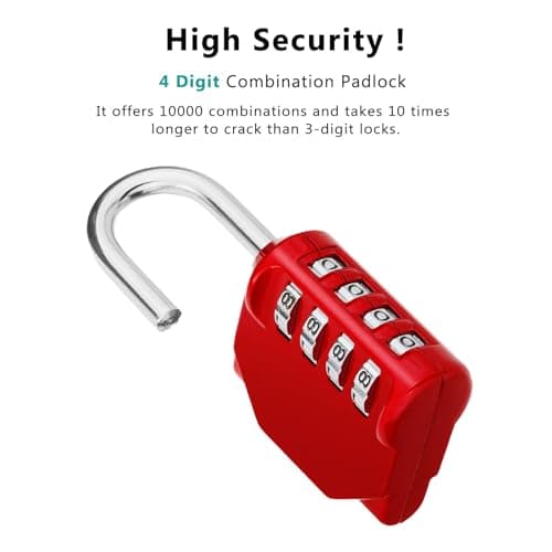 ZHEGE Combination Padlock, 4 Digit Combination Locker Padlock (Red) — view 2