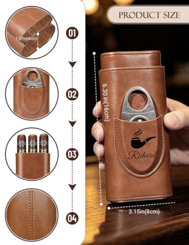 Personalised Leather Travel Humidor Case with Name Storage Holder (Brown-1) — view 3