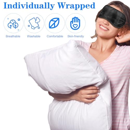 Gjinxi Sleep Mask Silk Cover, 12 PCS Blindfold Eye Masks with Elastic Straps for Women Men, Night Eyeshade Eye Cover for Travel Blindfold Meditation Nap Women Men Kids Party Supply, Black — view 6