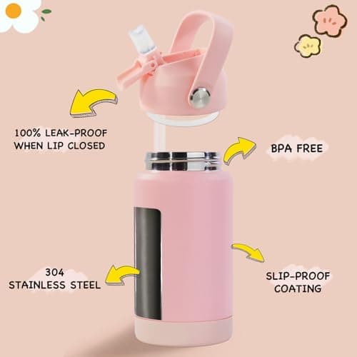 Fijinhom Kids Water Bottle, 360ml/12oz, Stainless Steel Insulated Water Bottle with Straw, Vacuum Leakproof, Kids Water Bottles for School Boys Girls, Keep Drinks Hot Cold,BPA Free,Pink — view 2
