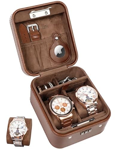 Waterproof 2 Slots PU Leather Watch Travel Case with Combination Lock,Brown