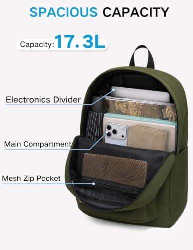 Kasgo 17.3L Lightweight School Backpack for Teens & Tweens, Green — view 3