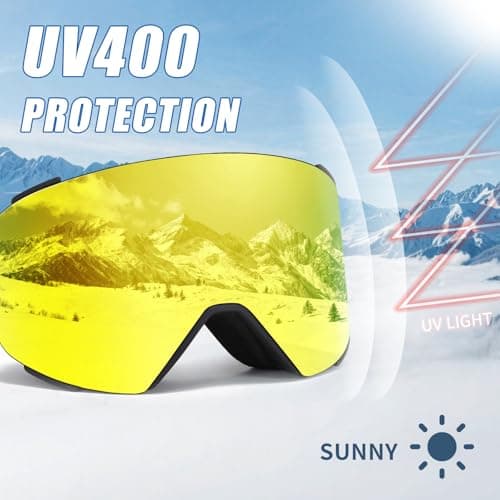 VCOROS Ski Goggles OTG,YH693C Snow Goggles Adjustable for Men Women Anti-Fog Anti-Glare UV400 Protection Helmet Compatible for Skiing Cycling Snowboarding (07-REVO Gold/Black) — view 3