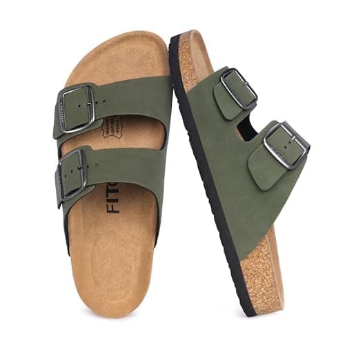 FITORY Men's Sandals, Cork Footbed Slip On Slides Green Olive Size 8.5 — view 3