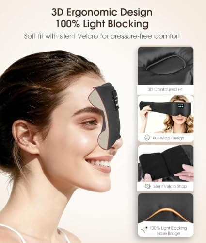 3D Silk Bluetooth Sleep Mask Headphones, Mulberry Silk Eye Mask with Ultra-Thin Wireless Speakers, Bluetooth 5.4 Sleeping Headphones for Side Sleepers, Music Sleep Mask Gifts for Men Women — view 2