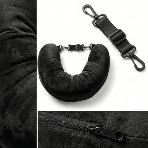 Campoverde Travel Neck Pillow Storage Bag, U-Shaped Pillowcase with Adjustable Shoulder Strap, Portable Organizer for Flight, Train and Car Travel(Black) — view 4