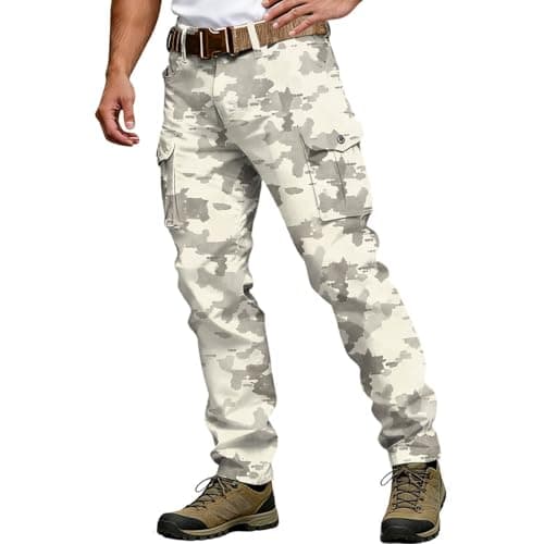Men's Multi-Pocket Cargo Pants for Outdoor Adventure and Work, Durable Cotton Blend with Reinforced Knees, Water-Resistant, Adjustable Waist, 6-Pocket Design for Tools and Essentials (Grey, XXL)