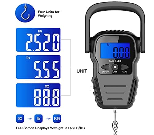 Digital Fish Scale, Luggage Scale, Weight Hanging Hook Scale,110lb/50KG-Backlit LCD Display,Waterproof Bag — view 3