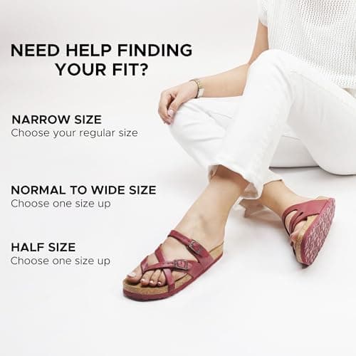 AEROTHOTIC Recovery Slides for Women Comfortable Memory Foam Cork Footbed Cute Faux Leather Adjustable Buckle Straps Walking Travel Outdoor women sandals, Celestis Wine Red, 5.5 UK — view 2