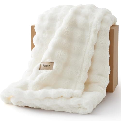 Bedsure Bubble Fleece Throw Blanket - Lightweight, Off White, 150x200cm