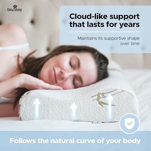 SnoozEasy™ Memory Foam Pillow for Neck & Shoulder Pain Relief | Orthopedic Cervical Pillow with Contoured Neck Support | Cooling Bed Pillow for Side & Back Sleepers | UK Brand — view 6