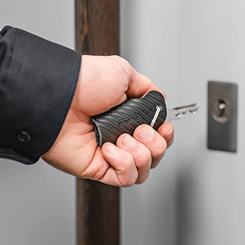 DONBOLSO Key Organizer Colt I Compact Keychain with Shopping Trolley Token and Bottle Opener I Leather Keyring holds 1-6 Keys I Carbon Fibre — view 5
