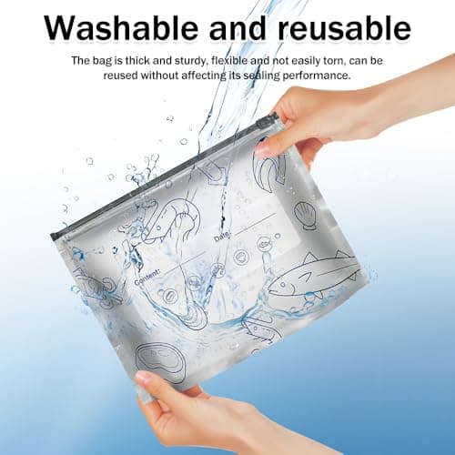 Hojalis 90 PCS Aluminum Foil Sealable Storage Bags, 3 Sizes Reusable Aluminium Foil Bags with Label & Zip Lock, Stand Up Foil Bags for Fruit Vegetable Meat Freezer Organisation & Food Preservation — view 3