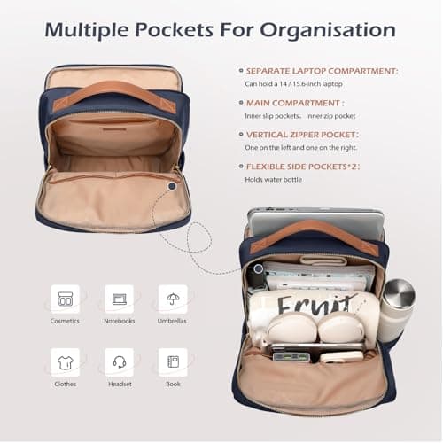 GOLF SUPAGS Stylish Laptop Backpack for Women Airline Approved Perfect for Work College and Travel Multi-Functional Casual Daypack Fits 15.6 Inch Notebook (Navy Blue) — view 3