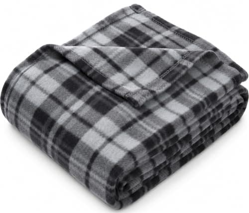 Adore Home 150x200cm Double Tartan Check Fleece Throw Blanket Grey