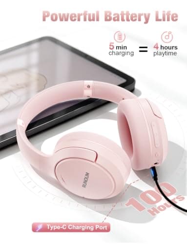 RUNOLIM Hybrid Active Noise Cancelling Headphones, Wireless Bluetooth Headphones with Microphone, 100H Playtime, Foldable Wireless Headphones Over Ear with HiFi Audio, Deep Bass for Home Travel Office — view 3