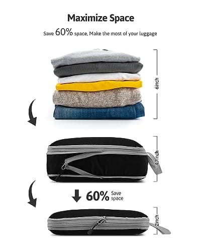 OrgaWise Extra Large Compression Packing Organiser 5/6 Set Cube Suitcase Storage Organizer Bag Expandable Packing Divider Pouch for Packing (Black) — view 3