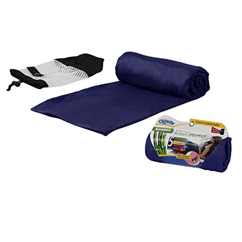 Cloudz Extra Large Airplane Travel Blanket for Your Flight, Car, Camping, Home or Comforting Warmth Anywhere! Includes Warm Cozy Pockets for Your Feet and a Travel Bag - Navy Blue