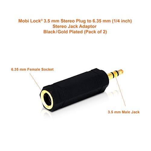 2Pcs 3.5mm Plug to 6.35mm Socket Stereo Audio Jack Adapter, Gold-Plated — view 2