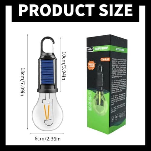 2 Pack Solar and LED Rechargeable Camping Lights with 3 Modes and Clip Hook — view 2