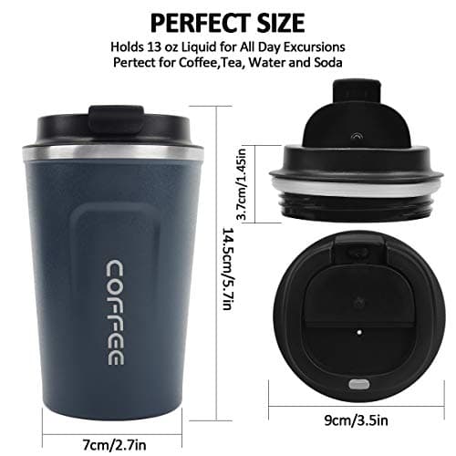 MOMSIV Blue Coffee Cup, Vacuum Reusable Leakproof Double Wall Coffee Cup, Insulation Stainless Steel Eco-Friendly Travel Office Mug for Hot Coffee Tea and Cold Drinks, 13oz/380ml — view 3