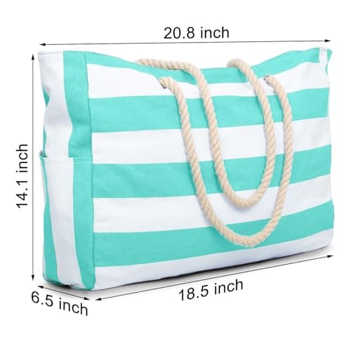 oscaurt Beach Bags for Women Waterproof Beach Tote Bag with Zip Foldable Travel Bag Shoulder Bag Holiday Essentials Canvas Gym Bag Shopping Bags — view 6