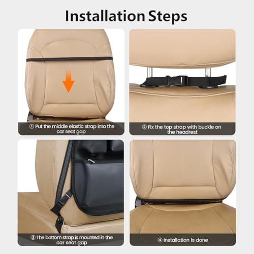 Viaviat Car Seat Organizers Waterproof Backseat Protector with Storage Pocket Large Leather Kick Mats for Kids Pets Automobile SUV Truck (Beige, Large Pocket) — view 6