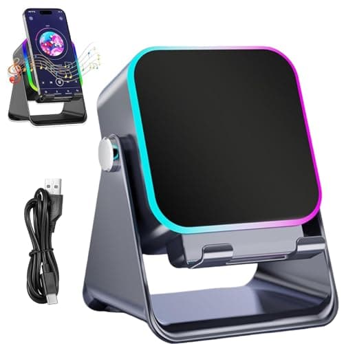 5-in-1 Wireless Induction Bluetooth Speaker with Adjustable Phone Stand, 5000mAh Power Bank for Android and iPhone, Hi-Fi Stereo Sound & 8 RGB Light Modes, Portable Audio Dock for Tablet (Black)