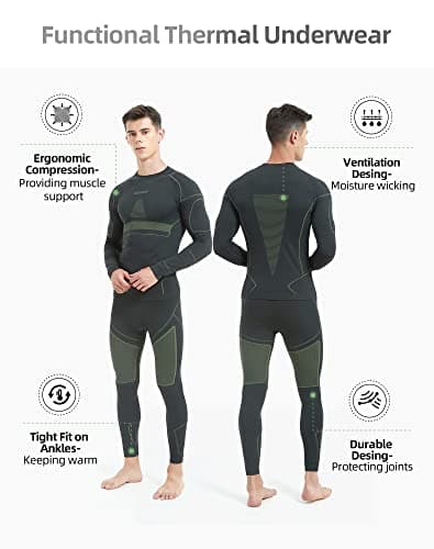 NOOYME Men's Thermals Base Layers Ski Compression Top & Bottoms Set — view 2