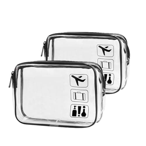 2 Pcs Clear Travel Toiletry Bags, TSA Approved Waterproof PVC Bag, 18×12×6cm Portable Cosmetic Wash Bag for Women & Men