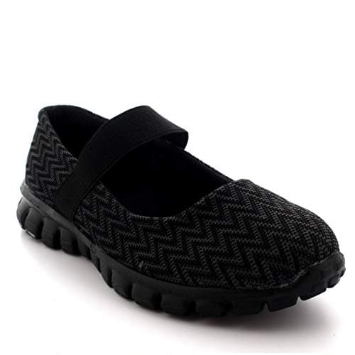 Get Fit Women’s Mary Jane Trainers - Lightweight Breathable Walking Shoes with Hook & Loop Strap - Shock Absorbing Casual Fitness Sneakers for Gym, Travel & Everyday Comfort - Black - UK3/EU36