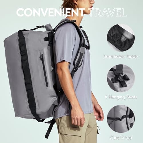 Haimont IPX7 Waterproof Roll-Top Dry Duffel Backpack, Grey, 60L — view 5