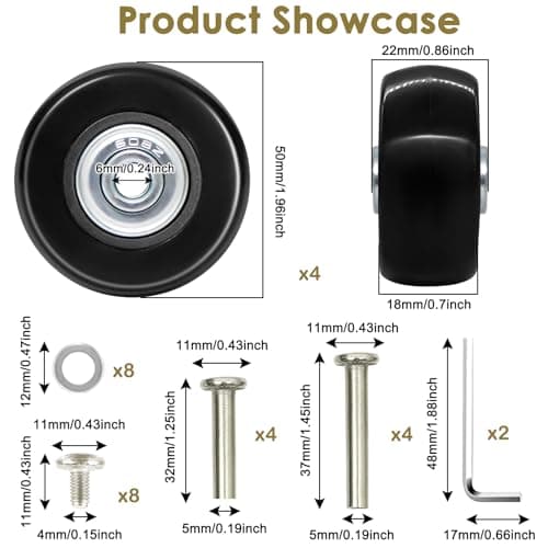 ZOVRIXIA 4 Pcs Luggage Wheels Replacement, Suitcase Wheels Replacement 50 mm x 18 mm, Suitcase Wheels Rubber, Luggage Replacement Wheels Universal Ball Bearings with Replacement Parts Repair Kit — view 2