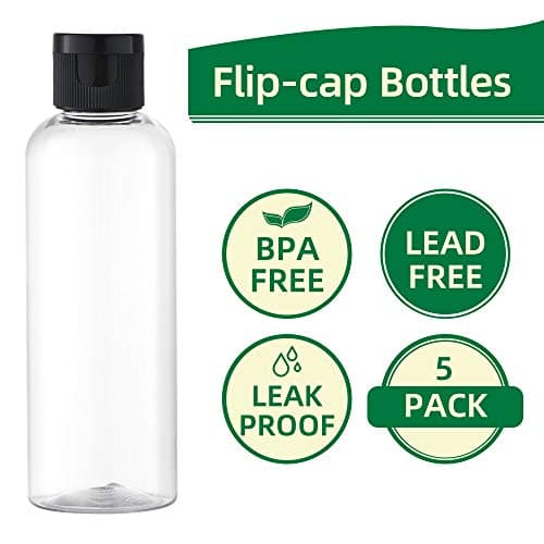 Toureal 100ml Travel Bottles for Toiletries - Empty Small Plastic Shampoo Bottles for Liquid - Refillable Containers for Travelling - Mini Size Dispenser with Flip Cap Conditioner Airport Clear 5 pcs — view 4