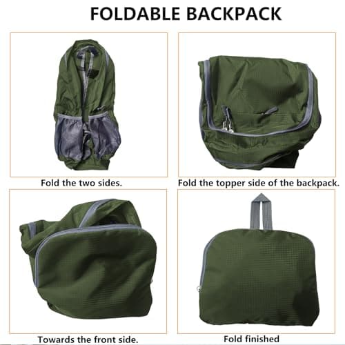 GUZHAIREN 30L Foldable Backpack, Waterproof Rucksack for Men Women, Green — view 5