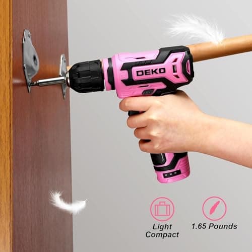Cordless Drill：DEKOPRO 12V Power Battery Drill Set with Small Electric Drills and 3/8-inch Keyless Chuck with Portable Tool Set Gift Box (Pink) — view 4