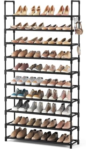 Shoe Rack, 10 Tier Shoe Storage Organizer with Hooks,175*72*30cm,XXL