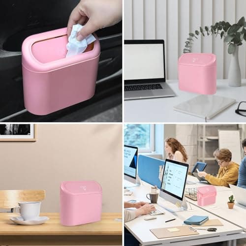 1 Pcs Pink Car Accessories Mini Car Bin Pink with Lid ＆ 100 Pcs Trash Bags — view 5