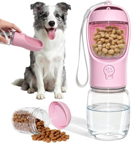 Dog Water Bottle 3in1 Portable Drink Bottle Bowl with Food Container Pink