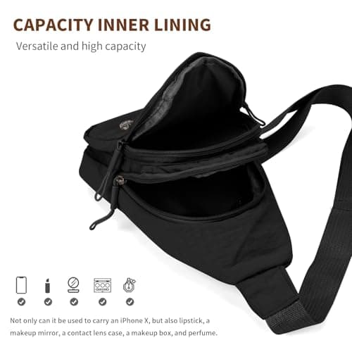 Mayoii Foldie Cross Body Bag Women Water-resistant Sling Bag Women with Wide Strap,Lightweight Foldie Travel Bag Cross Body,Multi-Pocket Crossbody Bags for Women (B-Black, One Size) — view 3