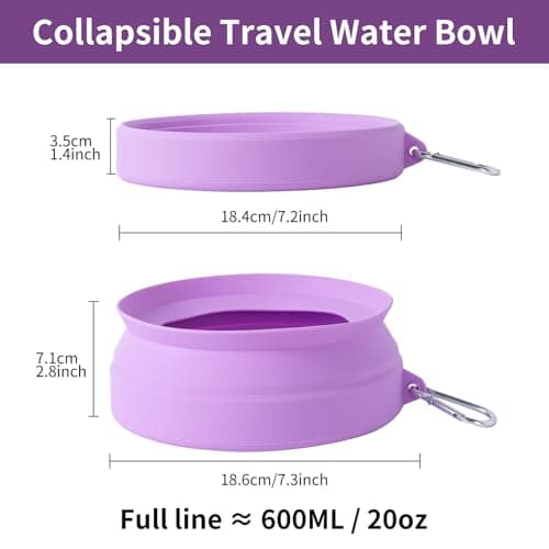 SLSON Dog Bowls Water Bowl for Dogs On the Go Foldable Integrated Travel Bowl Without Plastic Rim Leak-Proof Splash Guard Drinking Bowl for Pet Car Travel and Indoor Outdoor (Lavender) — view 4