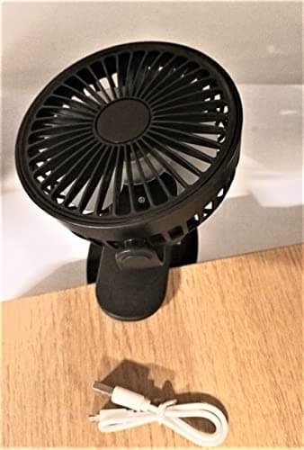 AH® USB Desktop Fan, 3 Speed 360° Adjustable Portable Clip on Stroller with 1200mAh Rechargeable Battery - Powerful Airflow, 3D Spiral Blades, Brushless Motor for Home Office (White) — view 3