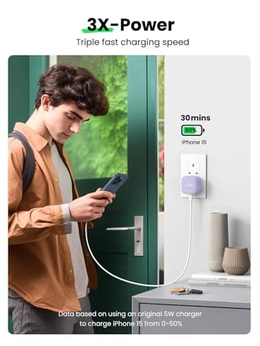 UGREEN 20W USB C Charger PD Fast Wall Charger Type C Power Adapter, Purple — view 3