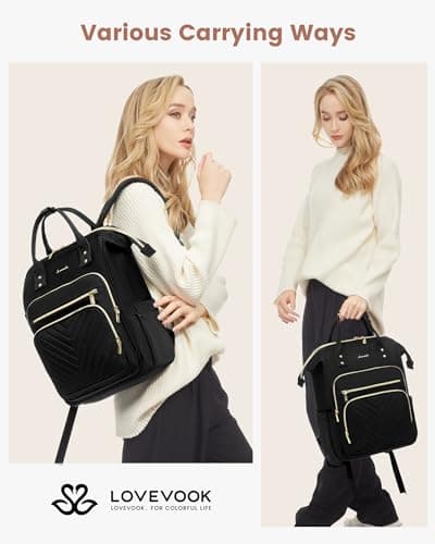 LOVEVOOK Laptop Backpack Womens, 17 inch Laptop Rucksack Bag for Women, Large Ladies Backpacks Waterproof School Bags with USB Port, Fashion Daypacks for Uni College Work Travel, Black — view 2