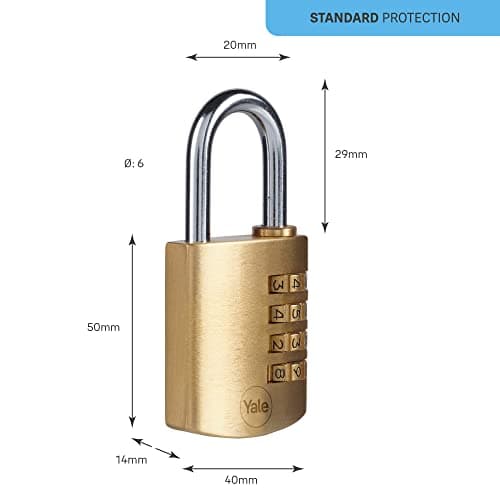 Yale - Y150B/40/130/1 Standard Security 40mm Brass Combination Padlock - Open Steel Shackle - 4 dial Combination Lock — view 3