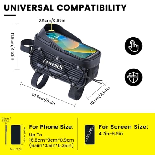 Waterproof Bike Frame Bag With Phone Holder, Handlebar Phone Mount For 6.9" — view 6