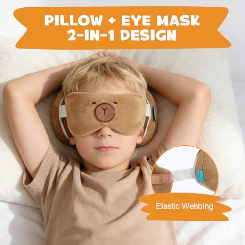 Alaoo Plush Travel Pillow and Eye Mask, Eye Mask Pillow with Cute Animal, Flight Plane Neck Pillows Play Companion for Adults and Children in Sleeping Airplane, Capybaras — view 6