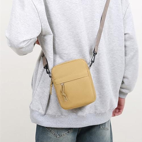 Veyarien Mens Shoulder Cross Body Bag, Small Messenger Bag with Zipper and Adjustable Strap, Nylon and Oxford Crossbody Bags, Casual Chest Sling Bag for Working Travel Daily (Khaki) — view 2
