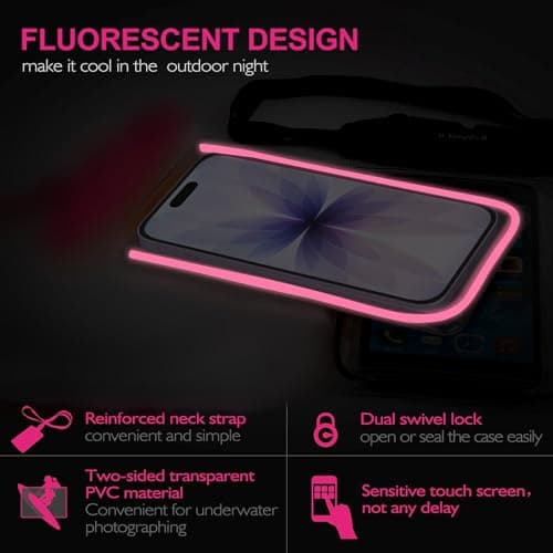 ivoler Waterproof Phone Pouch, 2-Pack IPX8 Universal Fluorescent Design Waterproof Case Dry Bag for swimming Compatible for iPhone 15 14 13 12 11 Pro Max XR,Samsung,Huawei etc up to 7" (Black+Rose) — view 5